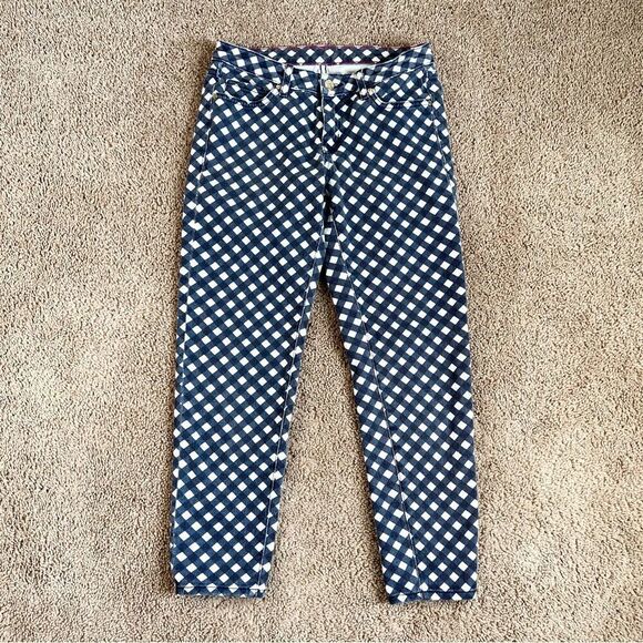 KATE Spade Blue White Gingham Plaid Broome Street  Cropped Stretch Jeans 26 - Picture 1 of 8
